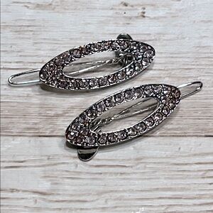 Eve Reid Silver Pink Stones Filigree Hair Barrettes Accessories